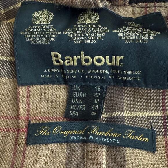 Barbour Classic Beadnell Wax Waterproof country brown coat jacket size US 12 - Picture 8 of 12